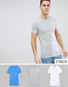 Удлиненная обтягивающая футболка с круглым вырезом ASOS DESIGN - Набор из 3 шт. со скидкой-Мульти
