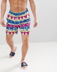 Шорты для плавания средней длины с принтом ASOS DESIGN-Синий