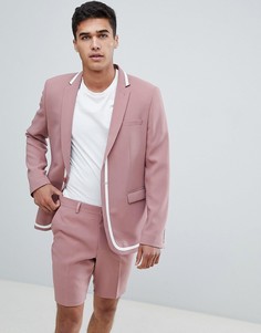 Розовый приталенный пиджак с белой отделкой ASOS DESIGN