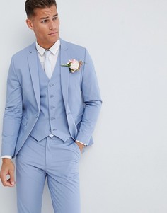 Голубой приталенный пиджак из эластичного хлопка ASOS DESIGN Wedding-Синий