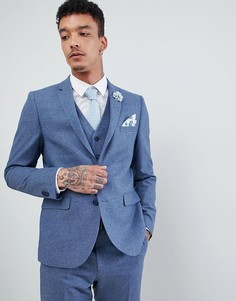 Синий приталенный пиджак из донегаля с добавлением шерсти Harry Brown Wedding