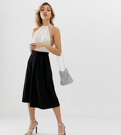Юбка миди со складками ASOS DESIGN Petite-Черный