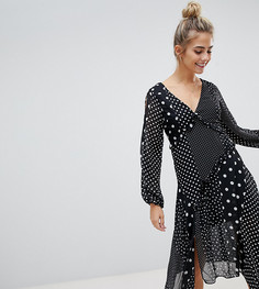 Платье в горошек и полоску с асимметричным краем Miss Selfridge-Мульти