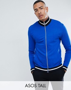 Ярко-синяя спортивная трикотажная куртка с контрастной отделкой ASOS DESIGN Tall-Синий