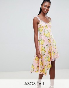 Платье-комбинация с цветочным принтом и кружевом ASOS DESIGN Tall-Мульти