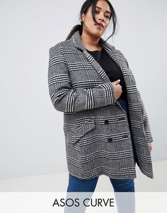 Узкое пальто в клетку ASOS DESIGN Curve-Мульти