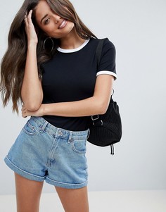 Приталенная черная футболка с контрастной отделкой ASOS DESIGN-Черный