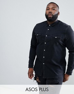 Черная джинсовая рубашка зауженного кроя в стиле вестерн ASOS DESIGN Plus-Черный