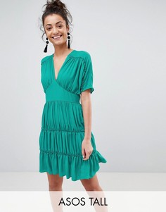 Платье мини с ярусными оборками ASOS TALL-Зеленый