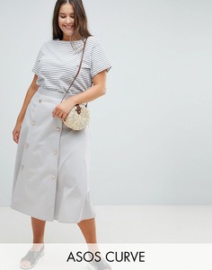 Двубортная юбка миди ASOS DESIGN Curve-Серебряный