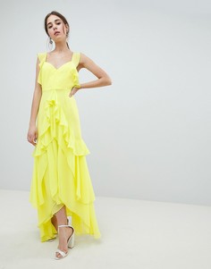 Платье макси с оборкой ASOS DESIGN-Желтый