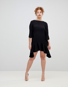 Свободное платье с рукавами 3/4 и асимметричным подолом River Island-Черный