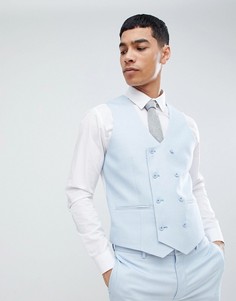 Голубой фактурный супероблегающий жилет ASOS DESIGN wedding-Синий