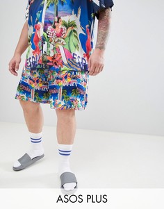 Узкие эластичные шорты от костюма с эластичным поясом и принтом ASOS DESIGN Plus-Темно-синий