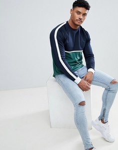 Свободный удлиненный лонгслив с контрастной кокеткой и асимметричным краем ASOS DESIGN-Зеленый