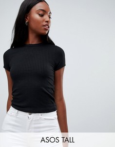 Черная футболка узкого кроя в рубчик ASOS DESIGN Tall-Черный