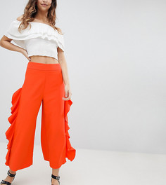 Укороченные брюки с широкими штанинами и рюшами Miss Selfridge-Оранжевый