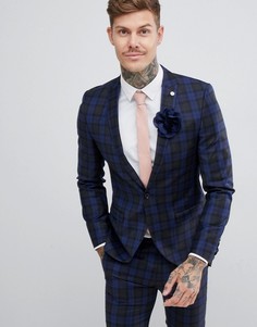 Синий супероблегающий пиджак в клетку Twisted Tailor