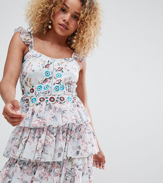 Ярусное платье мини с цветочной вышивкой ASOS DESIGN Petite-Мульти