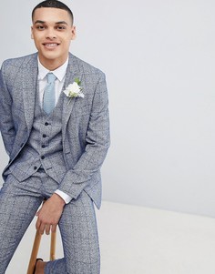 Голубой пиджак скинни в клетку Moss London Wedding-Синий