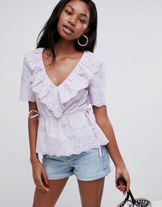 Топ с вышивкой ришелье и V-образным вырезом ASOS DESIGN-Красный