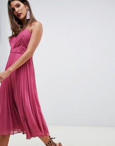 Платье миди на бретелях со сборками ASOS DESIGN-Фиолетовый