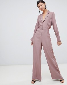Атласный комбинезон-смокинг с широкими штанинами ASOS DESIGN-Розовый