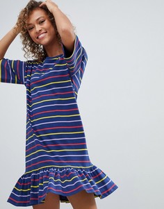 Платье мини в полоску с оборкой ASOS DESIGN-Мульти