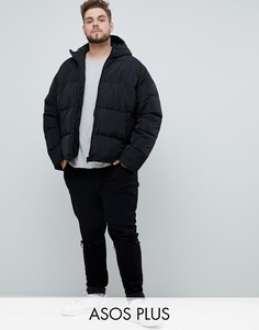 Черная дутая куртка с капюшоном ASOS DESIGN Plus-Черный