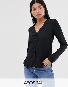 Блузка с длинными рукавами и V-образным вырезом ASOS DESIGN Tall-Черный
