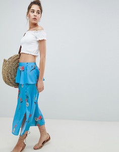 Синяя юбка миди с цветочным принтом ASOS DESIGN-Синий
