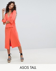 Платье миди с запахом ASOS DESIGN Tall-Розовый