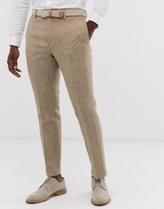 Свадебные облегающие брюки из 100% твида Харрис светло-коричневого цвета ASOS DESIGN-Бежевый