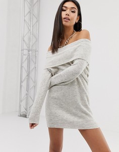 Шерстяное платье с открытыми плечами ASOS DESIGN-Бежевый