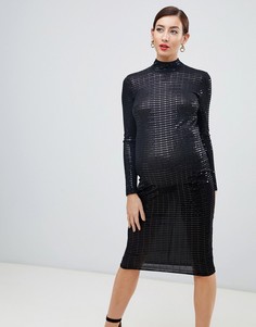 Черное платье миди с высоким воротом Flounce London Maternity-Черный