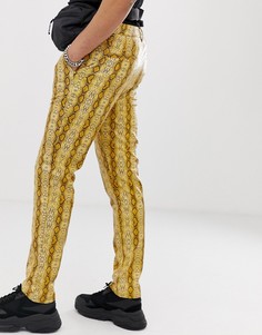 Брюки слим со змеиным принтом ASOS DESIGN-Золотой