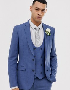 Супероблегающий фактурный пиджак синего цвета ASOS DESIGN wedding-Синий