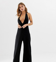 Комбинезон-халтер с глубоким вырезом ASOS DESIGN Petite-Черный