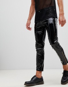 Черные виниловые джинсы скинни с молнией на щиколотке ASOS DESIGN Stefan-Черный