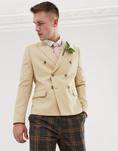 Бежевый двубортный приталенный блейзер укороченного кроя ASOS DESIGN - wedding