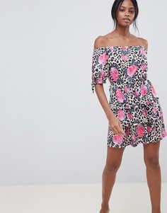 Сарафан с открытыми плечами, ярусной юбкой и принтом ASOS DESIGN-Мульти