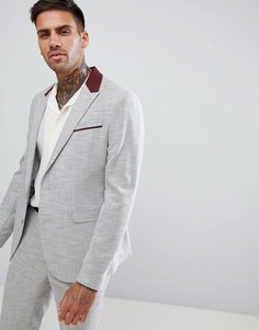 Светло-серый облегающий пиджак с цветочным принтом на подкладке ASOS DESIGN