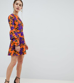 Короткое приталенное платье на одно плечо ASOS DESIGN Petite-Мульти