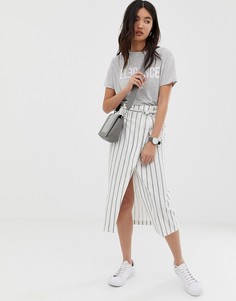 Льняная юбка миди в полоску с присборенной талией ASOS DESIGN-Мульти