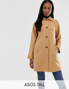 Пальто из крепа на пуговицах ASOS DESIGN Tall-Светло-бежевый