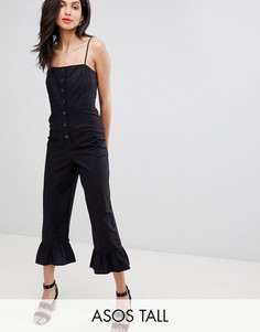 Хлопковый комбинезон с квадратным вырезом и оборками ASOS DESIGN Tall-Черный