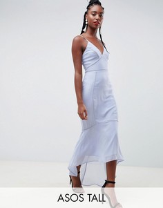 Платье миди на тонких бретельках с кружевной отделкой ASOS DESIGN Tall-Синий