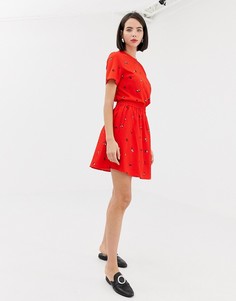 Красная короткая расклешенная юбка с цветочным принтом Pieces-Красный