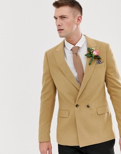 Бежевый двубортный блейзер приталенного кроя ASOS DESIGN - wedding (camel)