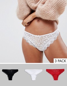 Набор из 3 кружевных бразильских трусов ASOS DESIGN-Мульти